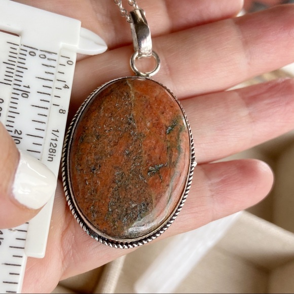 Huge Unakite oval silver Victorian pendant necklace - Picture 5 of 5
